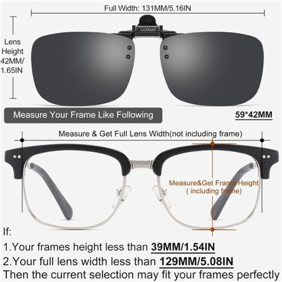 Polarized Clip On Sunglasses Flip Up Metal Rimless Sunglasses For Prescription - Picture 4 of 7